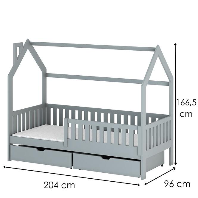 Posteľ Domček Natan 90x200 sivá,2