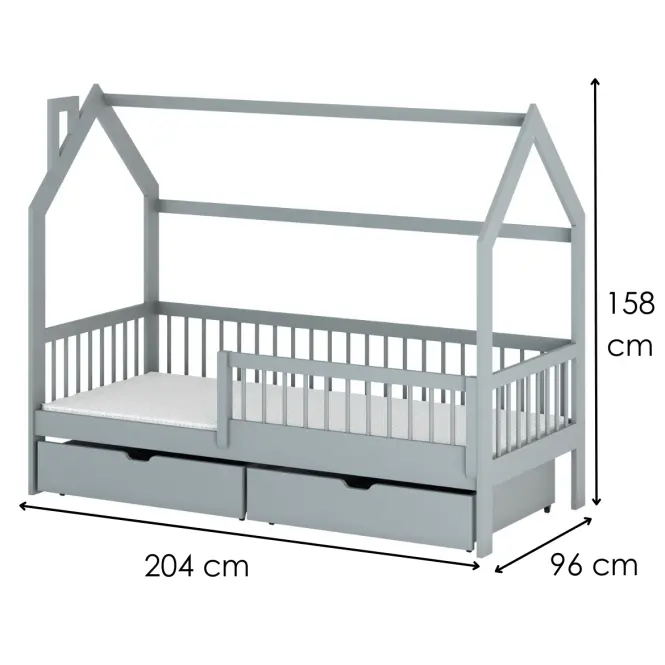 Posteľ Domček Oskar 90x200 sivá