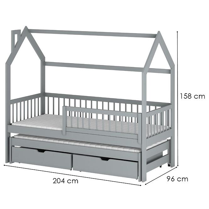 Posteľ Domček Papi 90x200 sivá,2