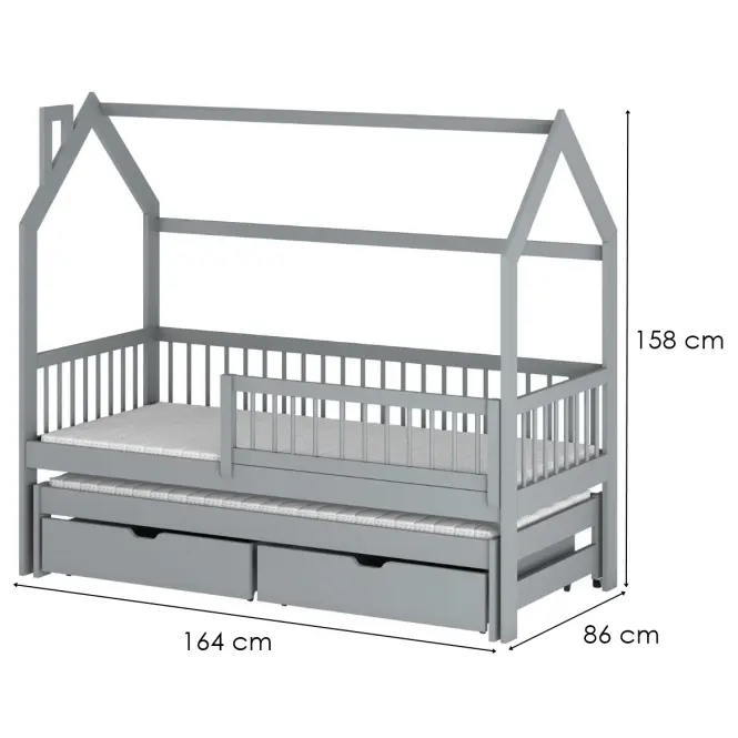 Posteľ Domček Papi 80x160 sivá