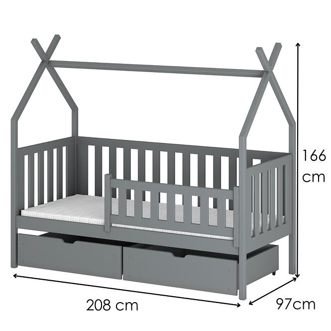 Posteľ Domček Simba 90x200 sivá,2
