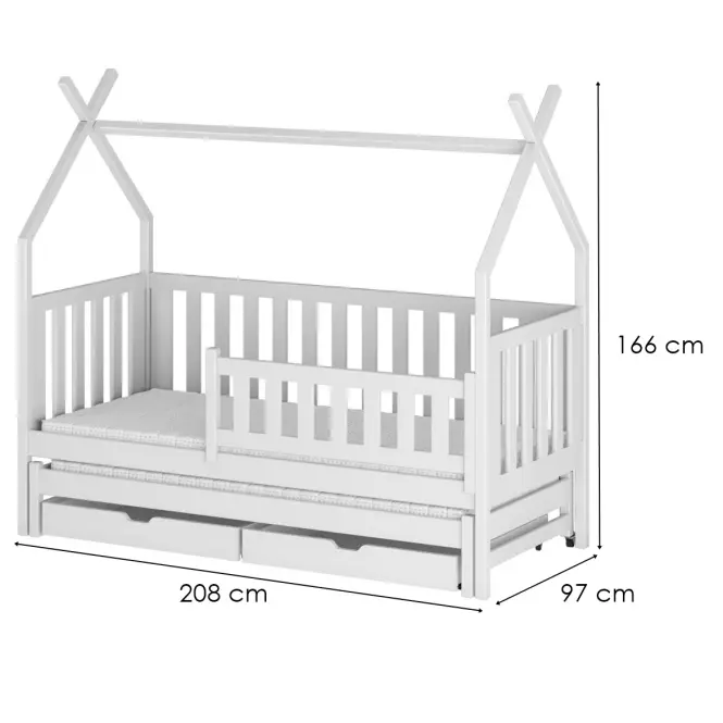 Posteľ Domček Tytus 90x200 biela,2