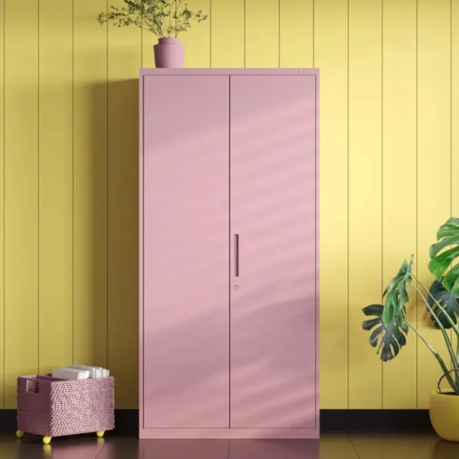 Kovová skriňa Dawid 90 cm – pastelová ružová, dvojdverová,9