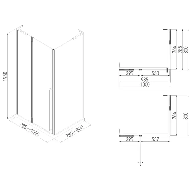Sprchový kút Bravo 100x80x195 black,2