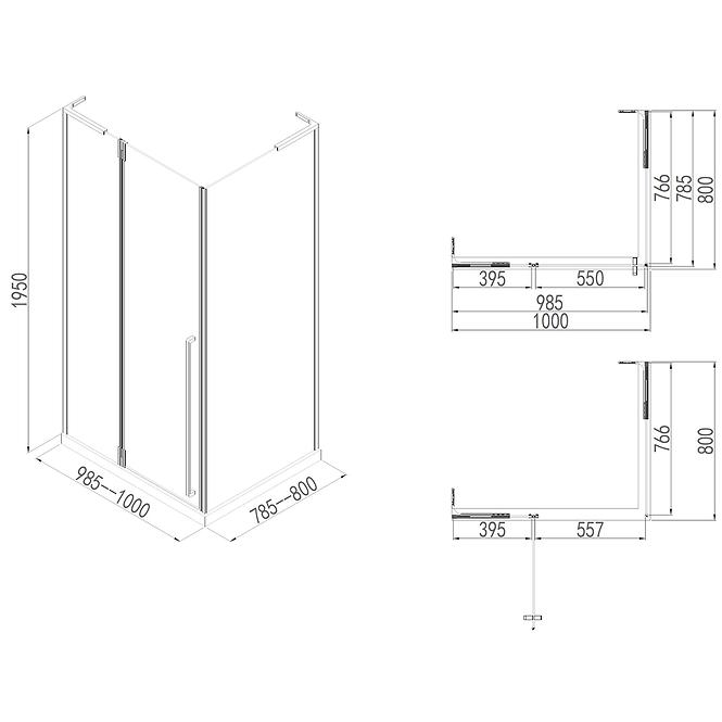 Sprchový kút Bravo 100x80x195 black,2