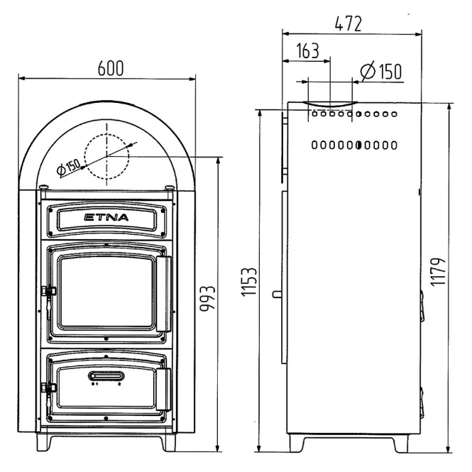 Oceľová pec Etna black 9 kW,2