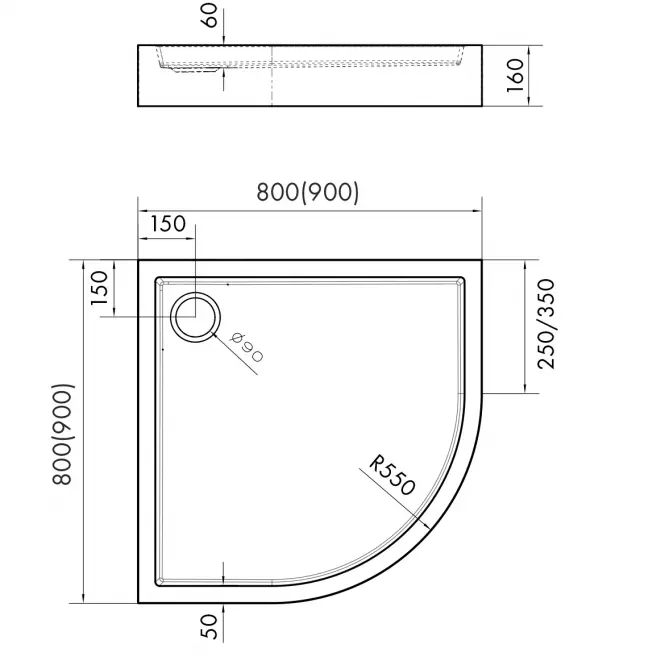 Vanička polokrúhla Astrix 80x80 AQM4733,2