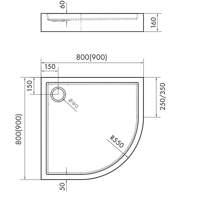 Vanička polokrúhla Astrix 90x90 AQM4734