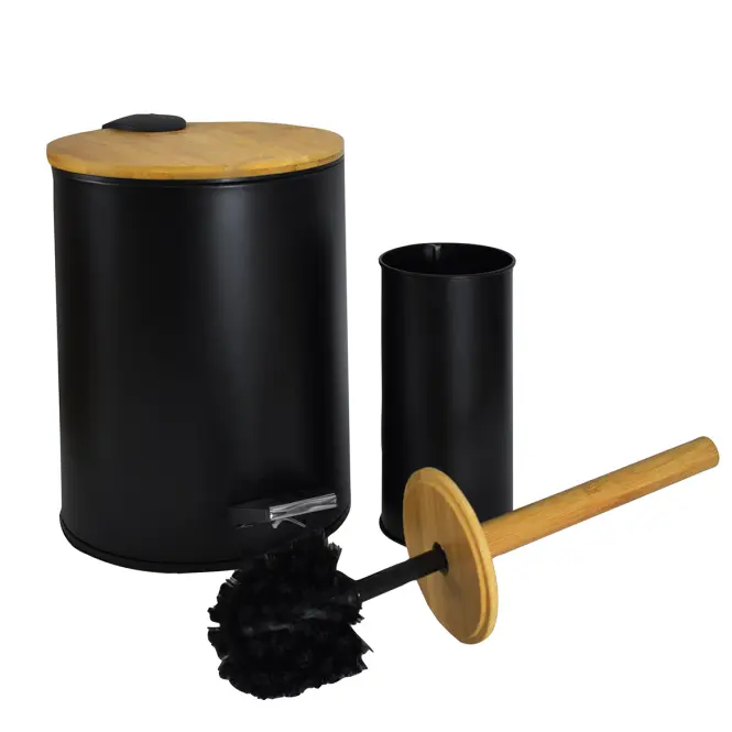 Súprava kôš 5l + WC kefa  čierna  Wood,2