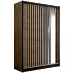 Skriňa s posuvnými dverami Ladder 150 cm so zrkadlom - dub craft/čierna, lamely, dvojdverová
