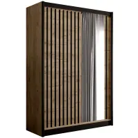 Skriňa s posuvnými dverami Ladder 150 cm so zrkadlom - dub craft/čierna, lamely, dvojdverová