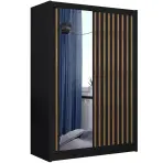 Skriňa s posuvnými dverami Ladder 150 cm so zrkadlom - čierna/dub craft, lamely, dvojdverová