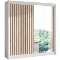 Skriňa s posuvnými dverami Ladder 203 cm so zrkadlom - biela/dub craft, lamely, dvojdverová