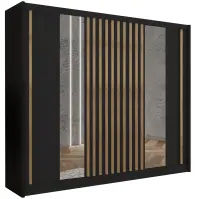 Skriňa s posuvnými dverami Ladder 250 cm so zrkadlom - čierna/dub craft, lamely, trojdverová