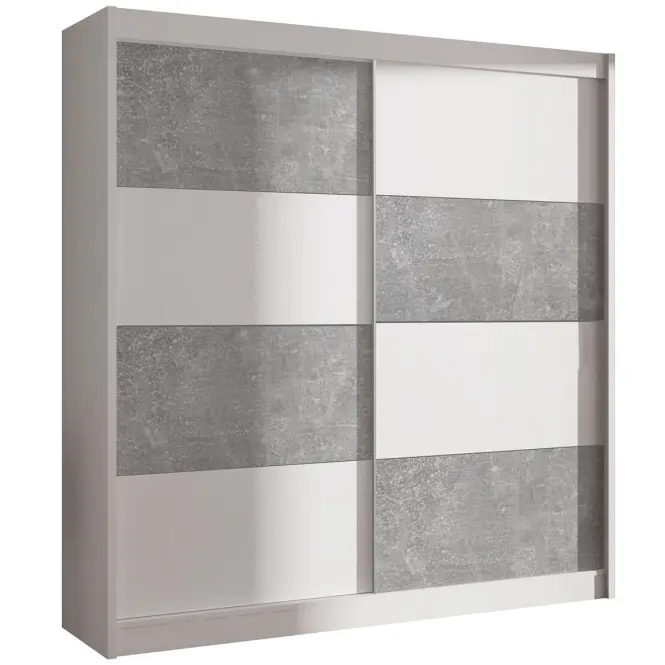 Skriňa s posuvnými dverami Duo 203 cm - biela/betón, dvojdverová