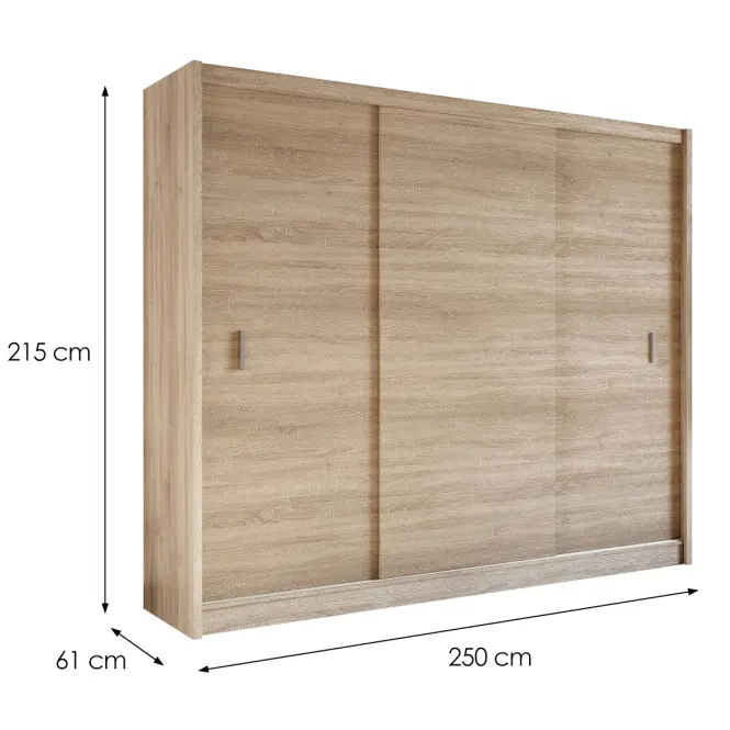 Skriňa s posuvnými dverami Multi 250 cm - sonoma, trojdverová