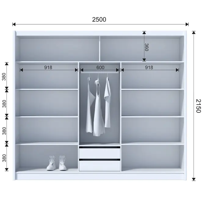 Skriňa s posuvnými dverami Multi 250 cm - biela, trojdverová