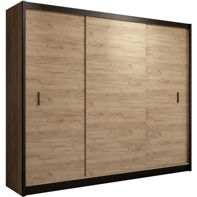 Skriňa s posuvnými dverami Multi 250 cm - craft/čierna, trojdverová