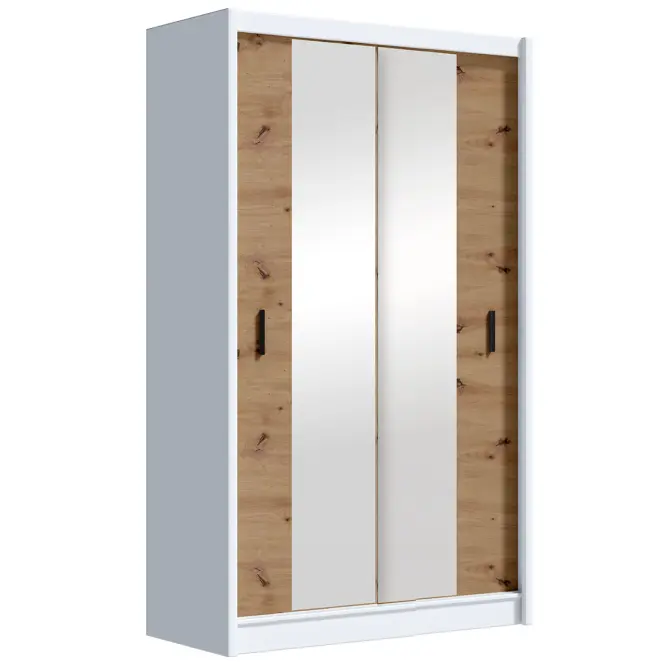 Skriňa s posuvnými dverami Art 120 cm so zrkadlom – biela/artisan, dvojdverová