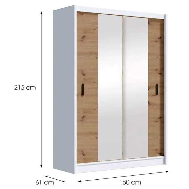 Skriňa s posuvnými dverami Art 150 cm so zrkadlom - biela/artisan, dvojdverová