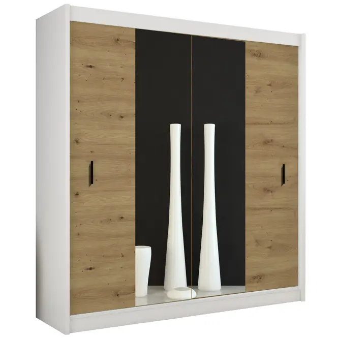 Skriňa s posuvnými dverami Art 203 cm so zrkadlom - biela/artisan, dvojdverová