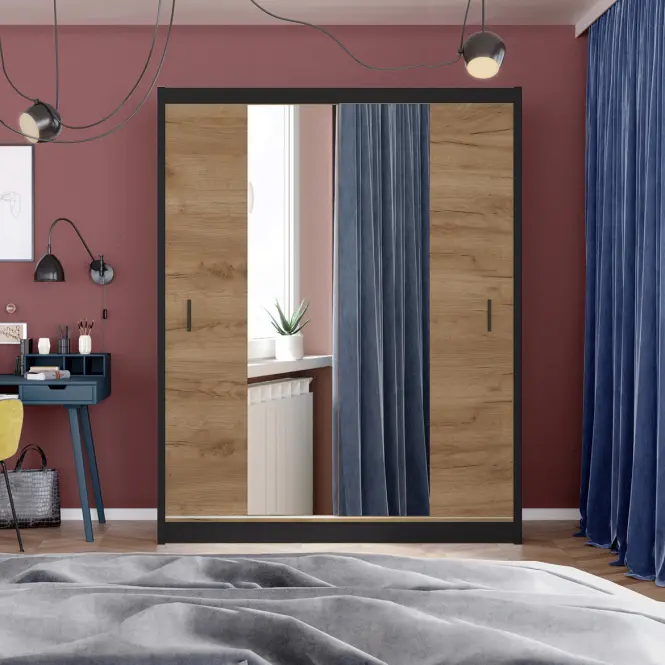 Skriňa s posuvnými dverami Craft 203 cm so zrkadlom - dub craft, dvojdverová