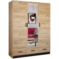 Skriňa Sophie 150 cm so zrkadlom – craft/čierna, trojdverová, zásuvky