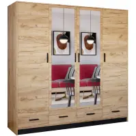 Skriňa Sophie 200 cm so zrkadlom – craft/čierna, štvordverová, zásuvky