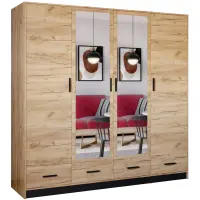 Skriňa Sophie 200 cm so zrkadlom – craft/čierna, štvordverová, zásuvky