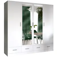 Skriňa Sophie 200 cm so zrkadlom – biela, štvordverová, zásuvky