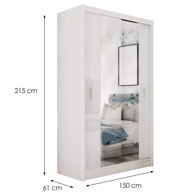 Skriňa Blanca 150 biela/biela lesk