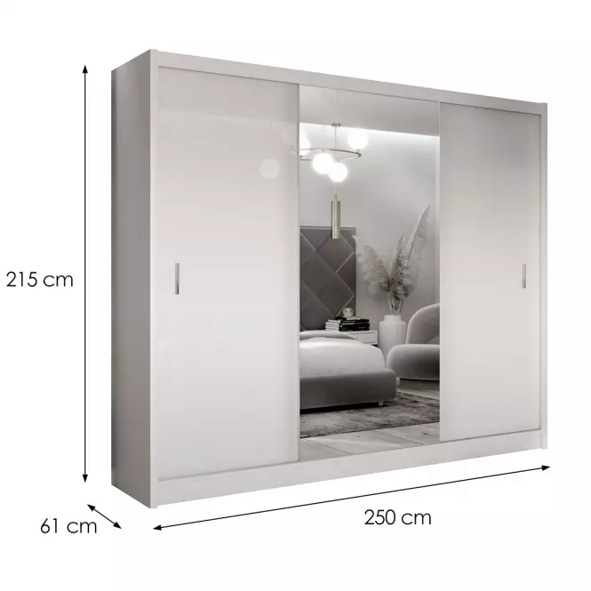 Skriňa Blanca 250 biela/biela lesk