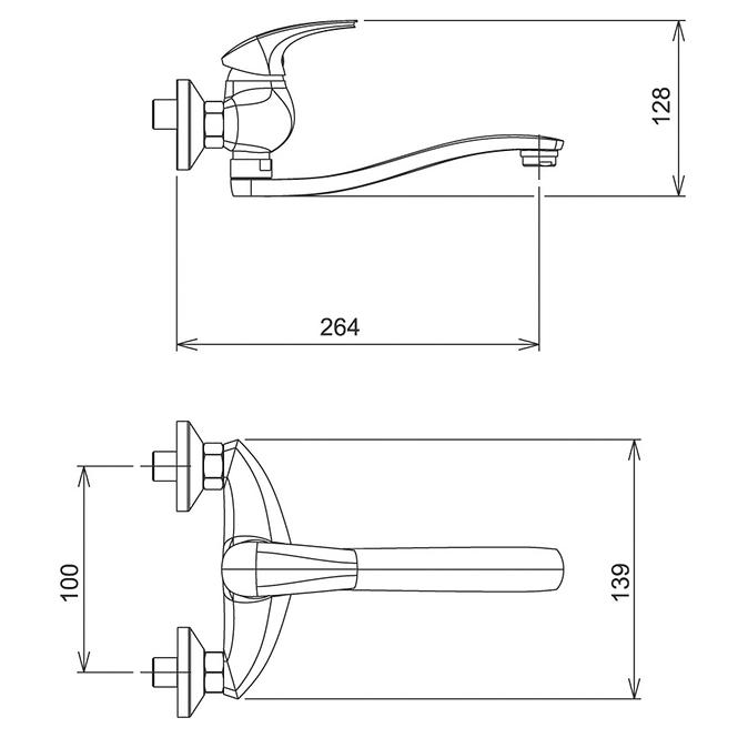 Batéria vaňová nástenná 100mm  Metalia 57