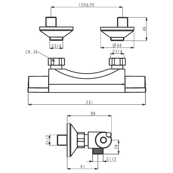 Aqualight sprchová batéria termostatická 120 2564/1