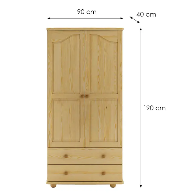 Borovicová skriňa SF114 90 cm – dvojdverová, zásuvky,2
