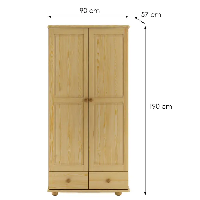 Borovicová skriňa SF122 90 cm – dvojdverová, zásuvky