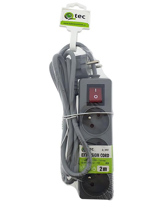 Predlžovací kábel s vypínačom Q-391f 3x z/u 2m sivý