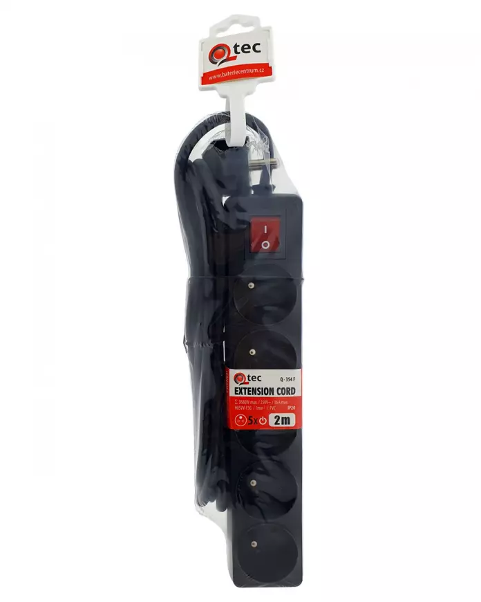 Predlžovací kábel s vypínačom Q-354f 5x z/u 2m čierny