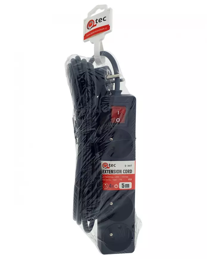 Predlžovací kábel s vypínačom Q-364f 4x z/u 5m čierny