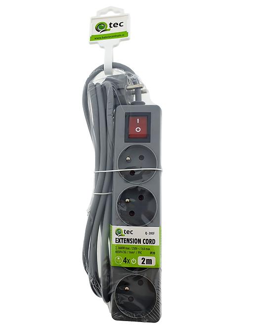 Predlžovací kábel s vypínačom Q-393f 4x z/u 2m sivý