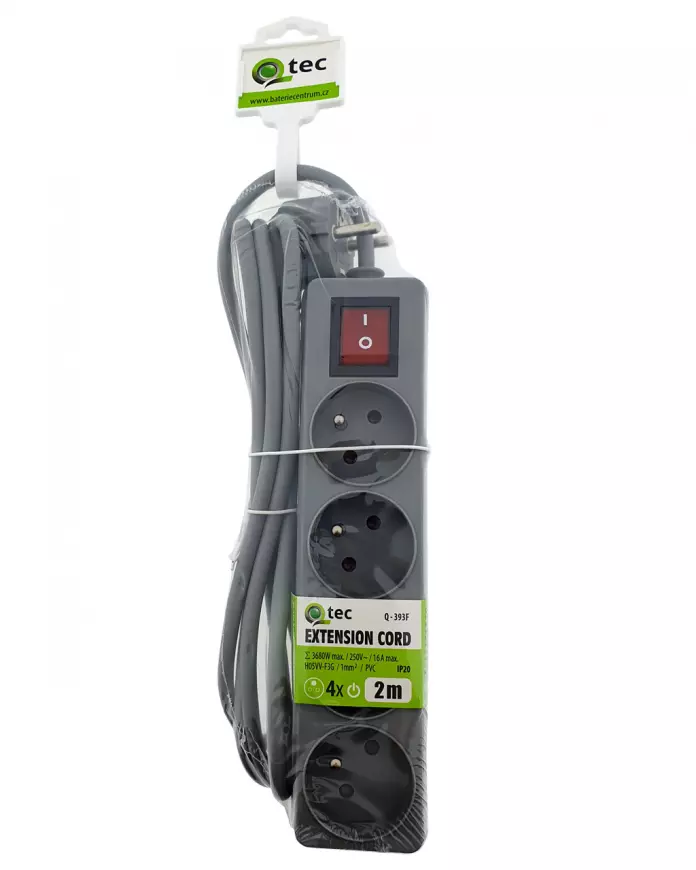 Predlžovací kábel s vypínačom Q-393f 4x z/u 2m sivý