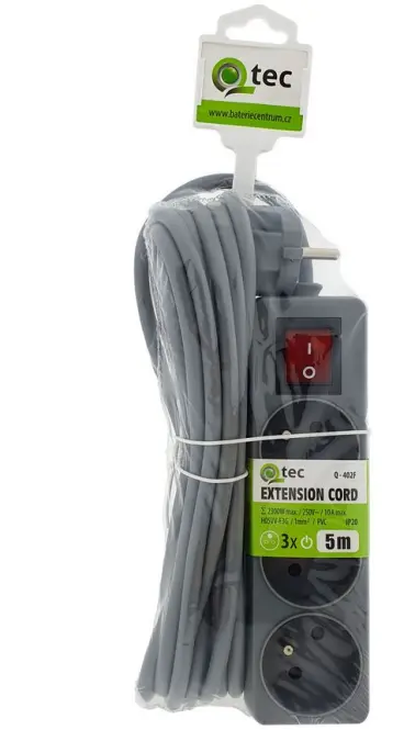 Predlžovací kábel s vypínačom Q-402F 3x s/bez 5m sivý