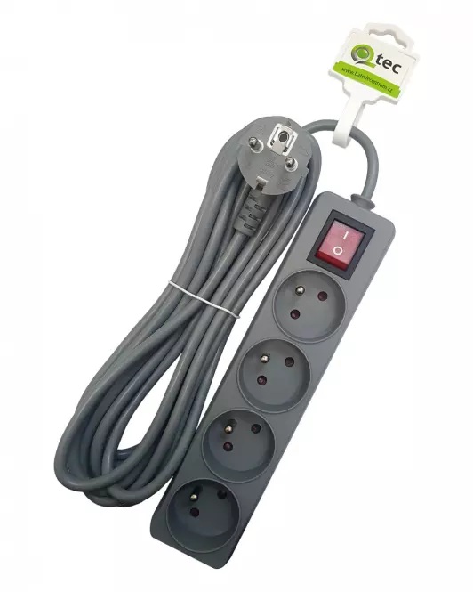 Predlžovací kábel s vypínačom Q-404f 4x z/u 5m grey,2