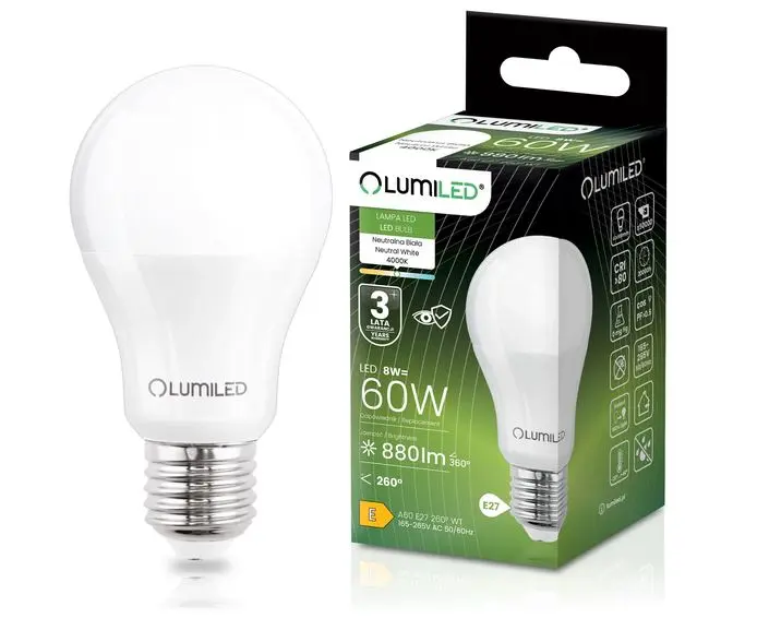 Žiarovka Lumiled A60 8W 840 E27 4000K