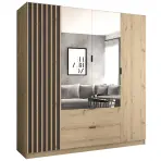 Skriňa Vegas 150 cm so zrkadlom – artisan/grafit, štvordverová, zásuvky