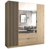Skriňa Vegas 150 cm so zrkadlom – artisan/grafit, štvordverová, zásuvky