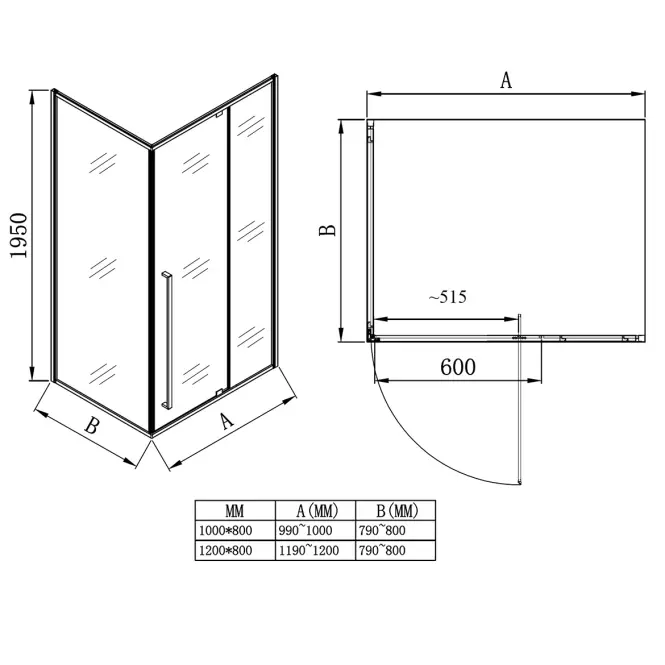 Sprchový kút obdĺžniková Zen 100x80x195 black,2