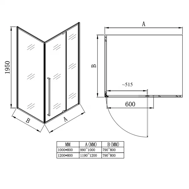 Sprchový kút obdĺžniková Zen 100x80x195 chróm