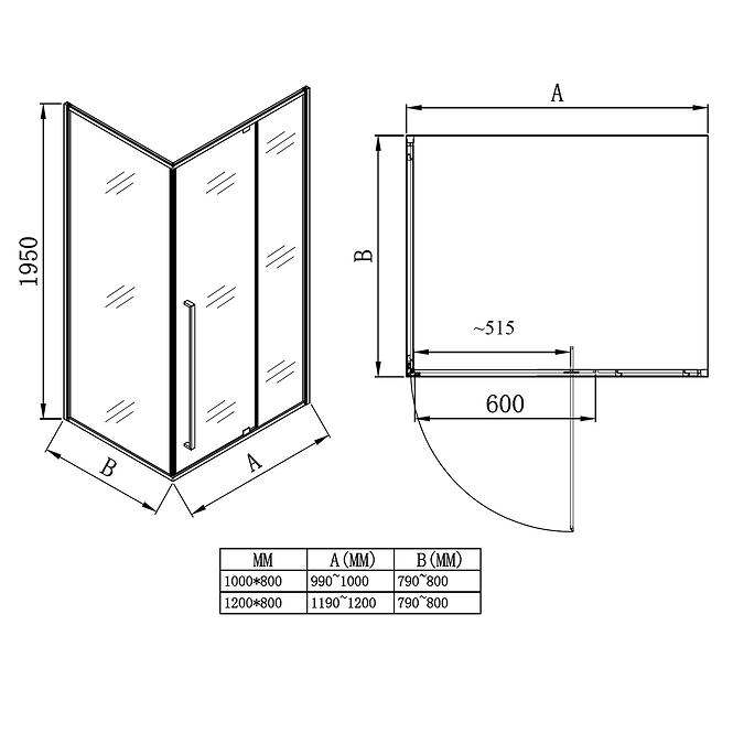 Sprchový kút obdĺžniková Zen 100x80x195 chróm