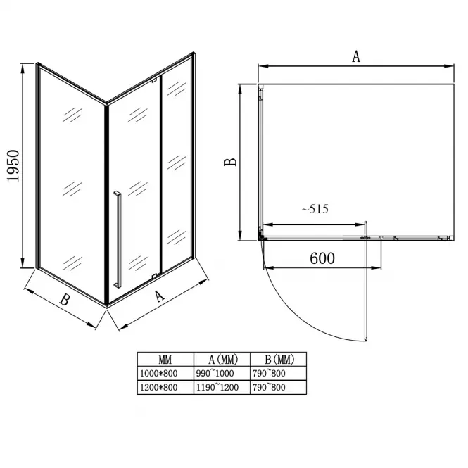 Sprchový kút obdĺžniková Zen 120x80x195 black,2
